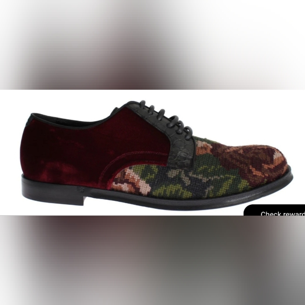 DOLCE & GABBANA Runway Baroque Embroidered Needle Point Floral Velvet Shoes 9